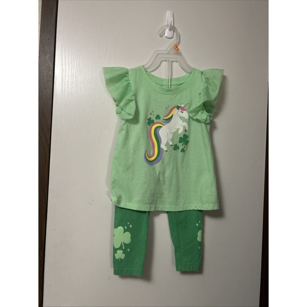 Cat & Jack Toddler Girls 2pc Outfit Lucky Shirt Leggings St.Patrick's Day  2t